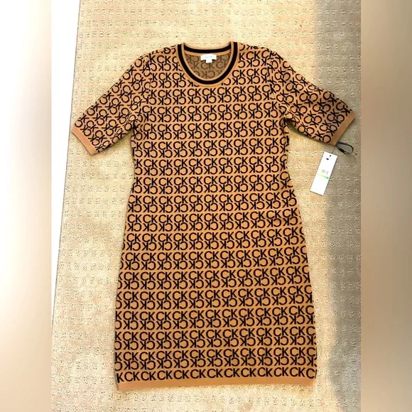 Calvin Klein Beige and black knit sheath dress in size Large. - Picture 1 of 4